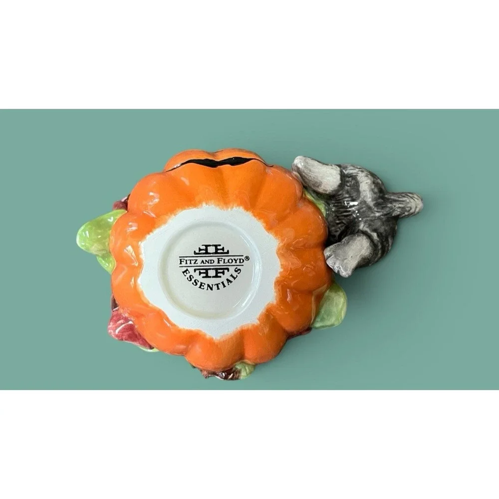 Fitz & Floyd Essentials Candy Bowl Halloween Pumpkin Black Cat Jack-O-Lantern